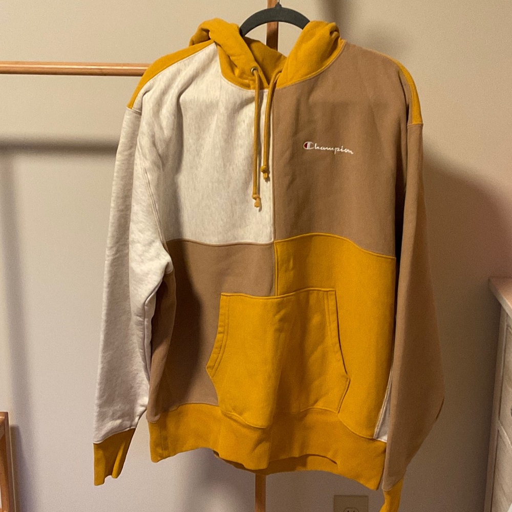 Champion Yellow and Tan Colorblock Hoodie